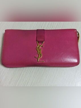 Saint Laurent Cassandre Pink Leather Zip Around Wallet